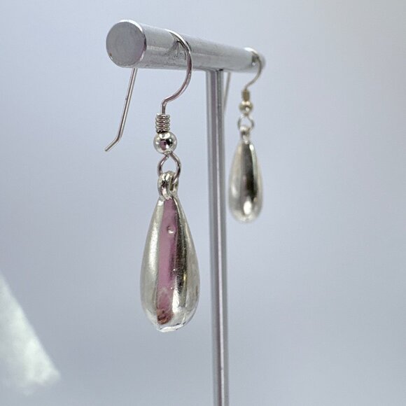 VTG Sterling Silver 925 Teardrop Shaped Dangle Earrings Size 1.5" Length - Picture 2 of 7
